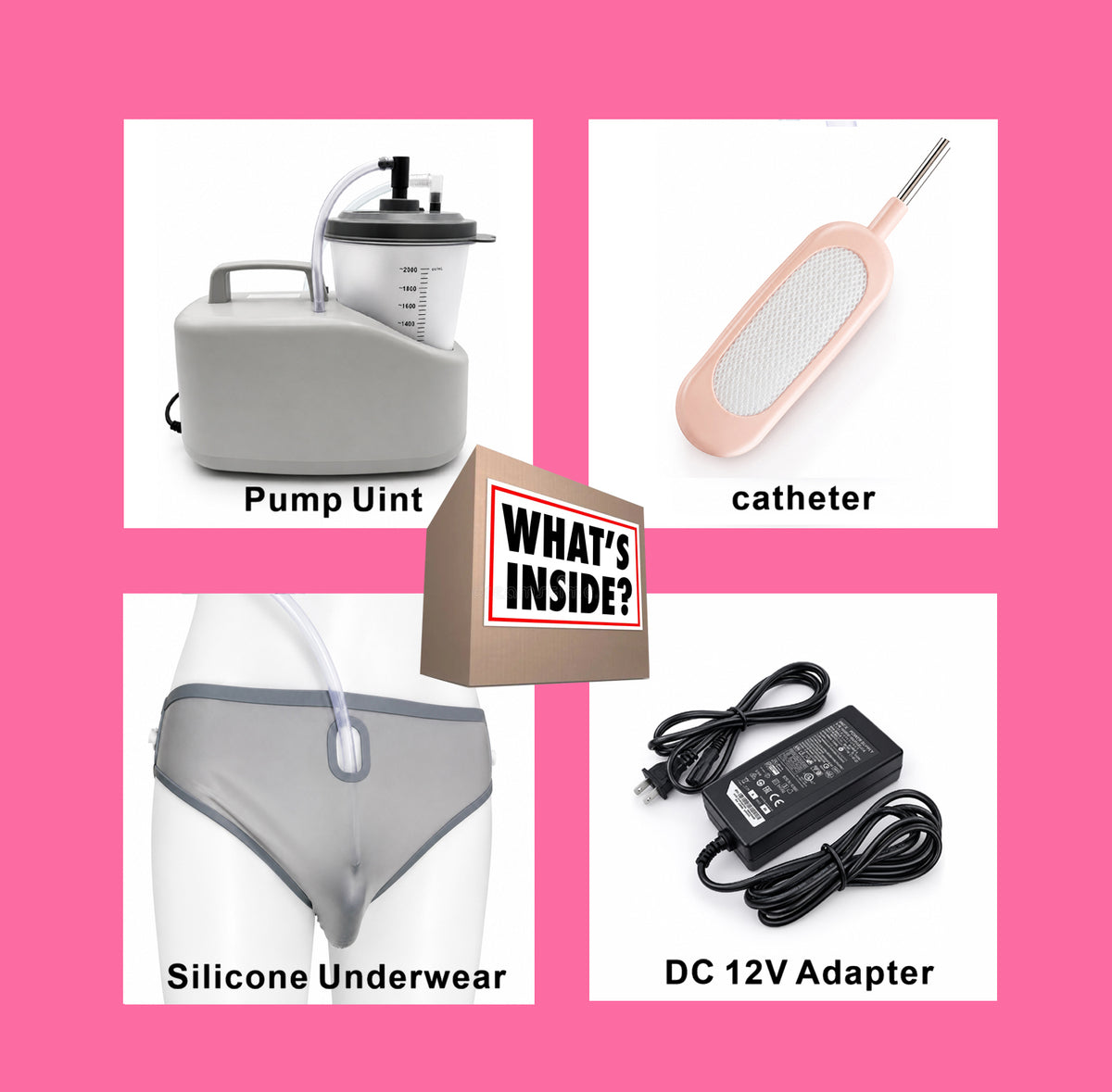 FM07-A Female Use Urine collector pump with 7 x Female External Catheter sample-DISPOSABLE